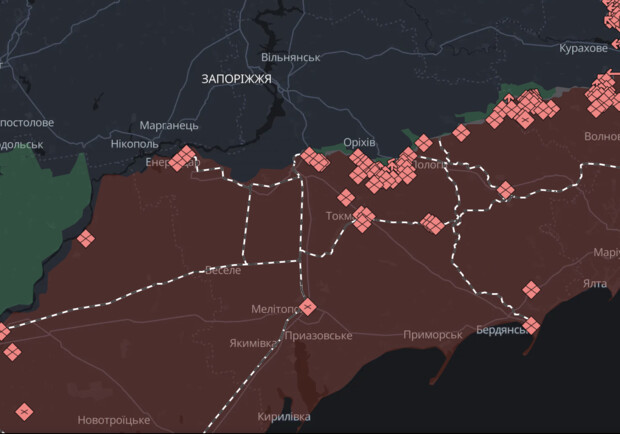 Карта военных действий в Запорожской области. || фото: deepstatemap.live