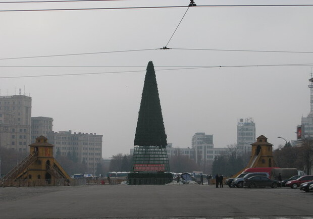 В центре Мурманска приступили к монтажу главной новогодней елки Кольского Севера