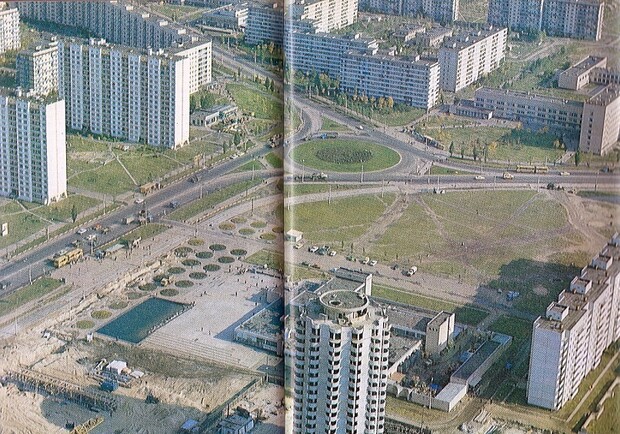 "Юная" Оболонь была укрыта круглыми клумбами разных размеров. Такая вот дизайнерская находка! Фото с сайта interesniy-kiev.livejournal.com