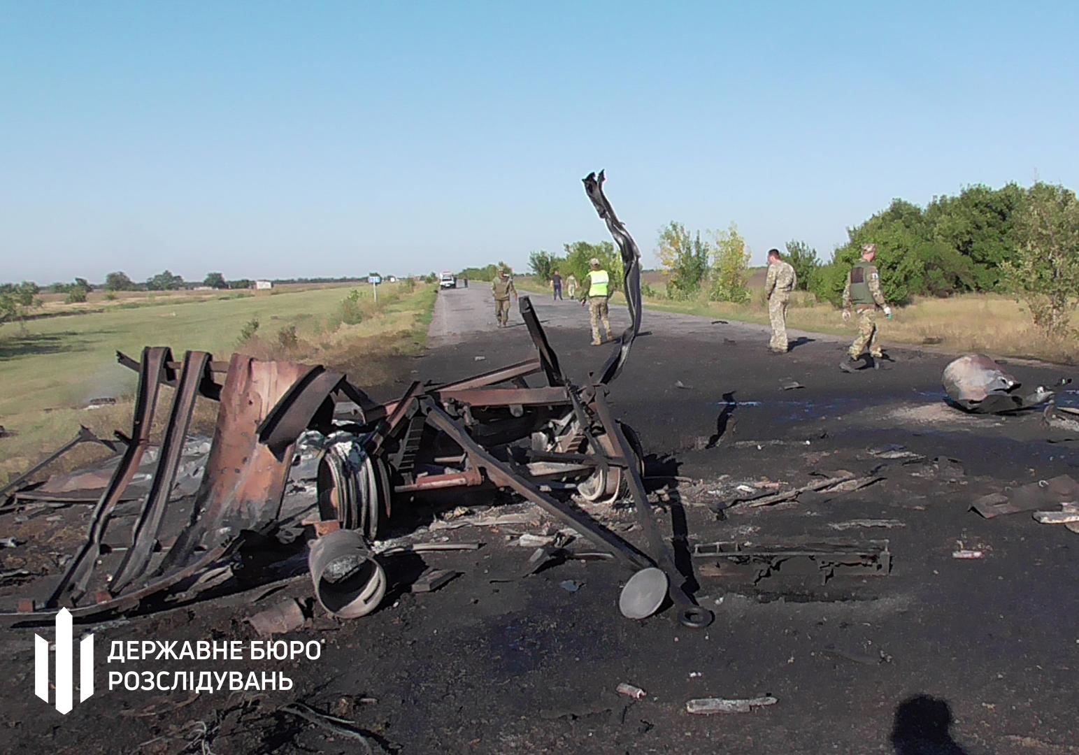 Военный прицеп после взрыва выгорел дотла. Фото: ГБР