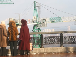Вместо панорамы Киева отдыхающие наблюдают за кранами. Фото с сайта Kp.ua