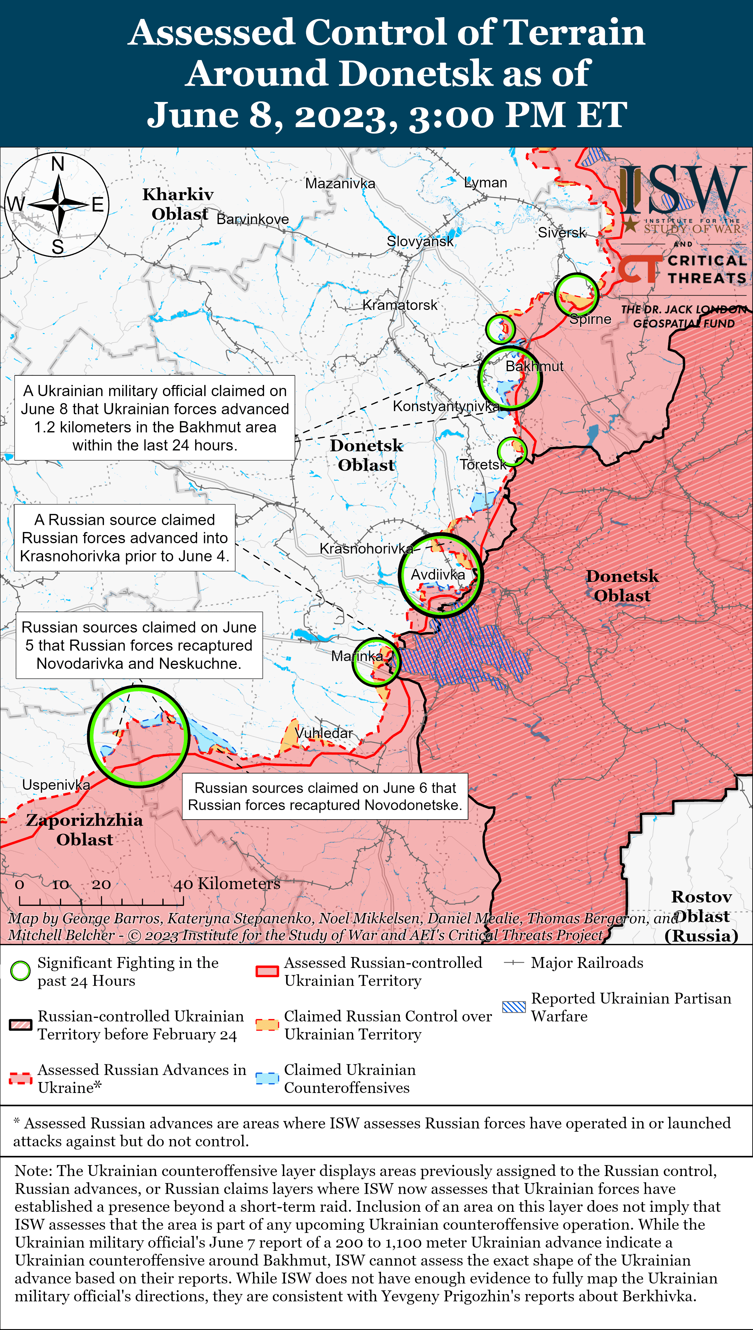 "Карта боевых действий в Украине 9 июня. || Фото: ISW"