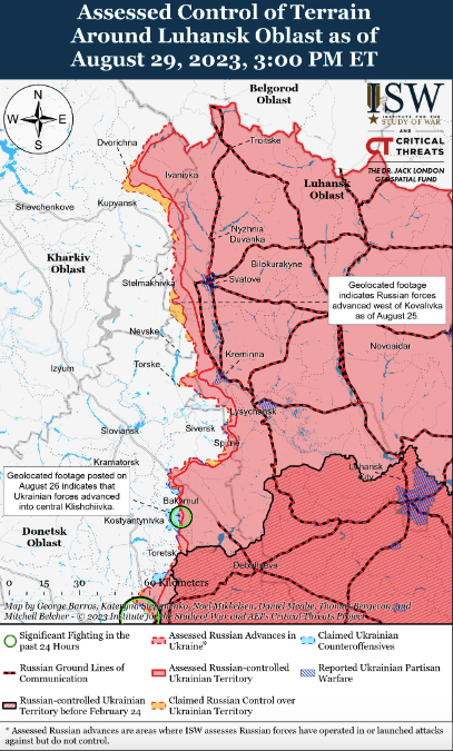 "Карта боевых действий в Украине 30 августа - || Фото: understandingwar.org"