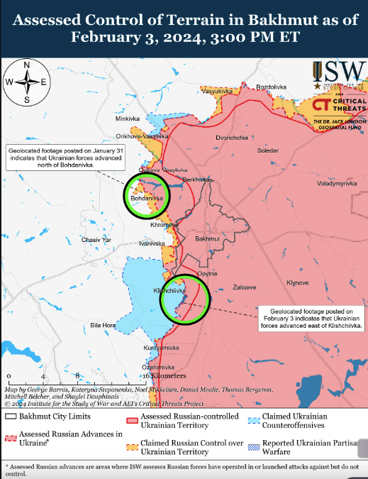 "Карта бойових дій в Україні 4 лютого. || Фото: understandingwar.org"