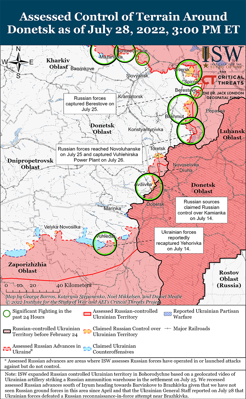 Карта боевых действий на Украине 29 июля || Фото: www.understandingwar.org