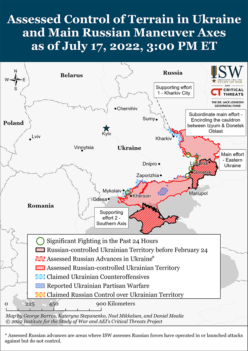 Карта боевых действий на Украине 18 июля || Фото: understandingwar.org