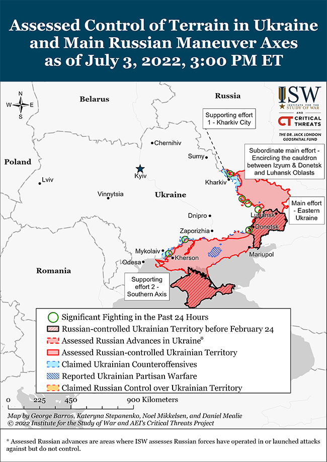 Карта боевых действий на Украине 4 июля || Фото: understandingwar.org