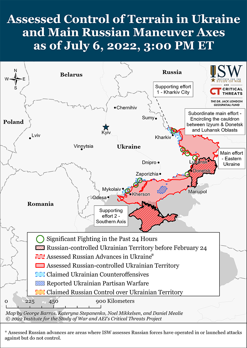 Карта боевых действий на Украине 7 июля || Фото: www.understandingwar.org