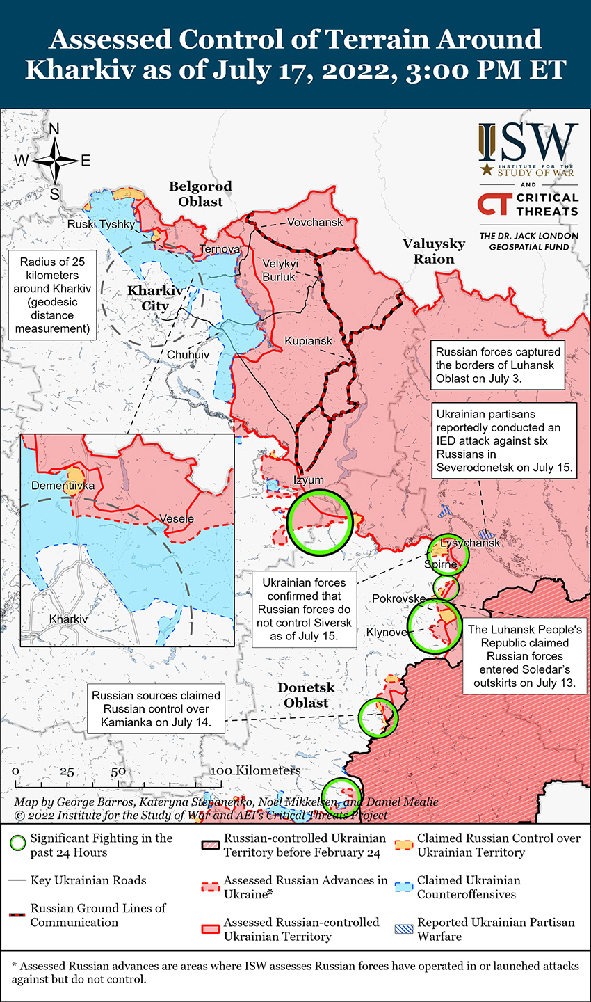Карта боевых действий на Украине 18 июля || Фото: understandingwar.org