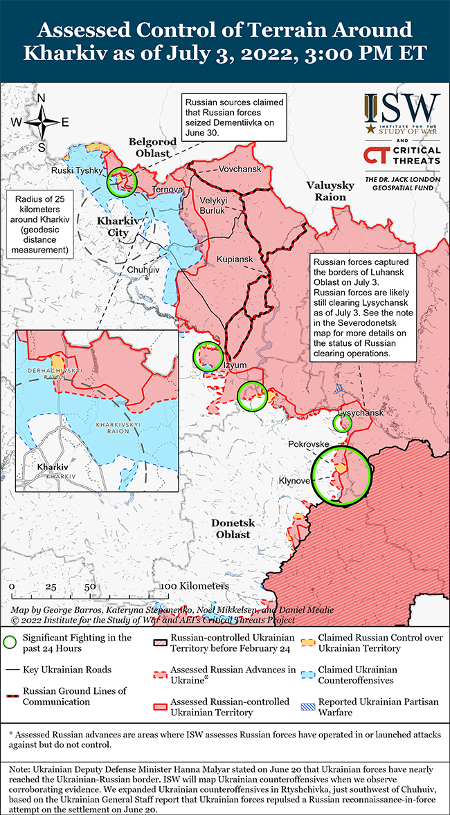 Карта боевых действий на Украине 4 июля || Фото: understandingwar.org
