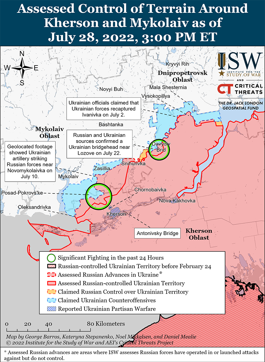 Карта боевых действий на Украине 29 июля || Фото: www.understandingwar.org