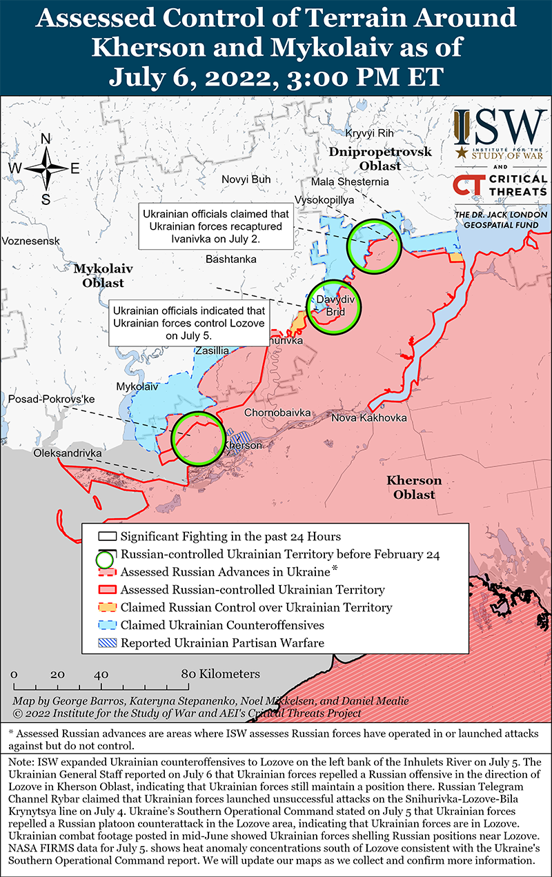 Карта боевых действий на Украине 7 июля || Фото: www.understandingwar.org