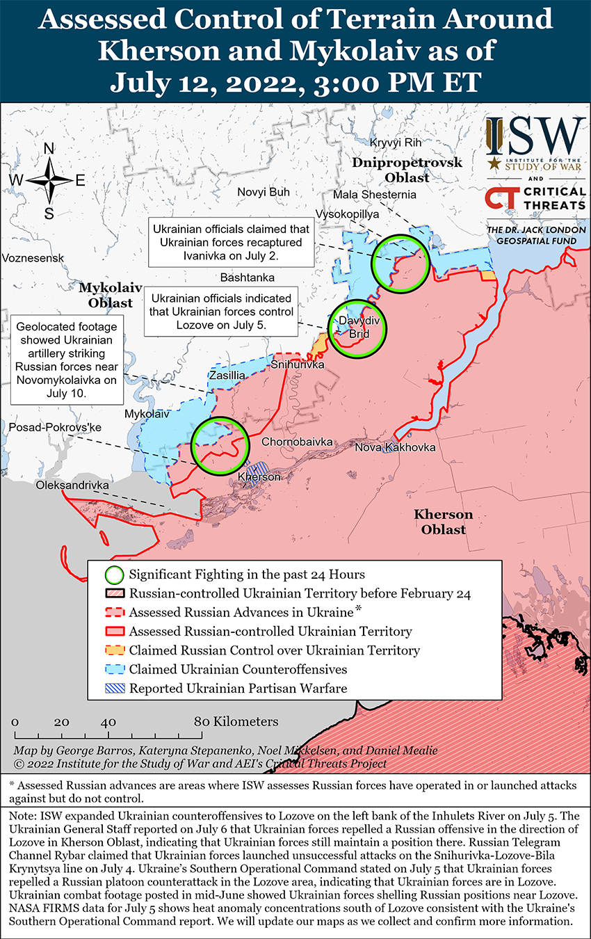 Карта боевых действий в Украине 13 июля || Фото: ISW