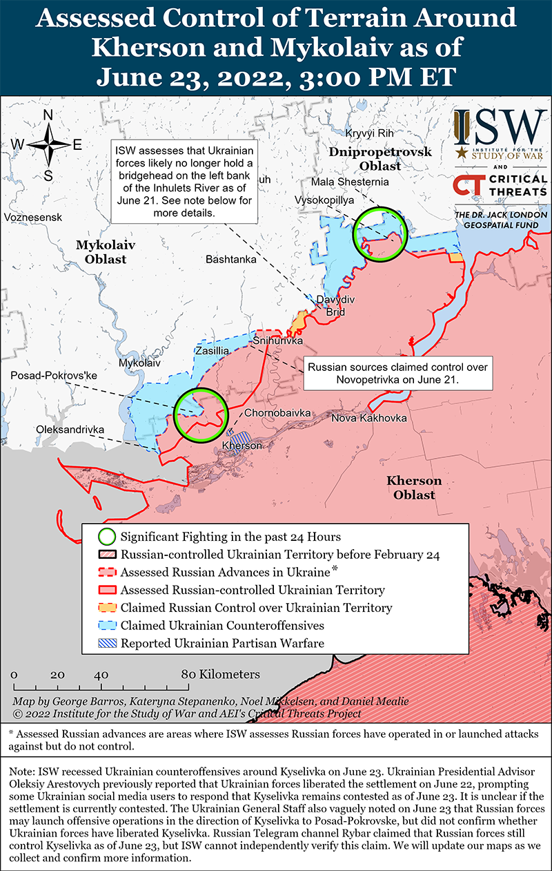 Карта боевых действий в Украине 24 июня. || Фото: www.understandingwar.org