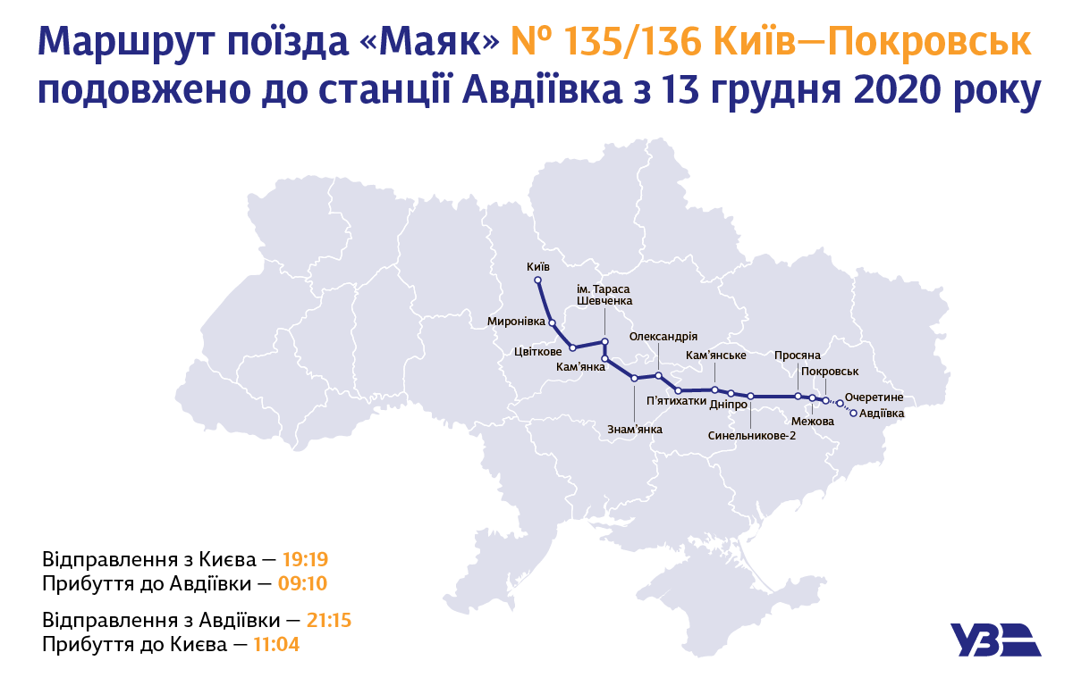 «Укрзалізниця» продлила маршрут поезда «Киев-Покровск» до Авдеевки