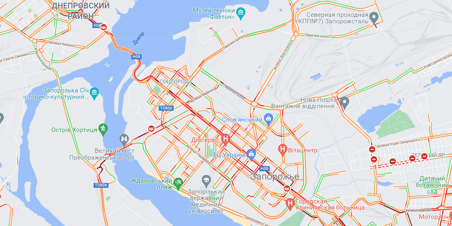 "Пробки в Запорожье - || фото: google.com/maps"