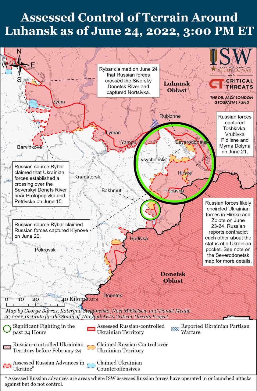 Карта боевых действий в Украине 25 июня || Фото: understandingwar.org