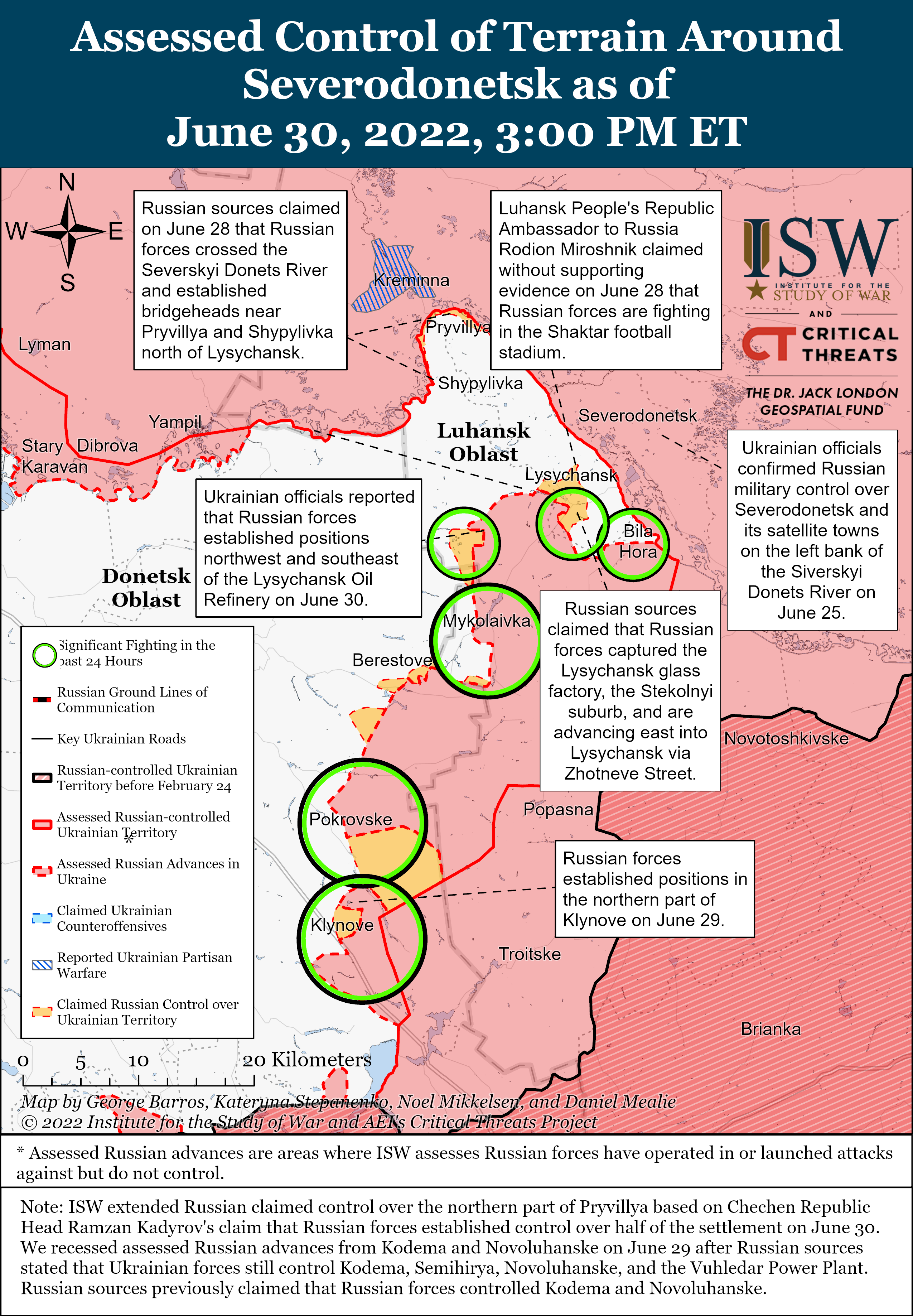 Карта боевых действий в Украине 1 июля. || Фото: www.understandingwar.org