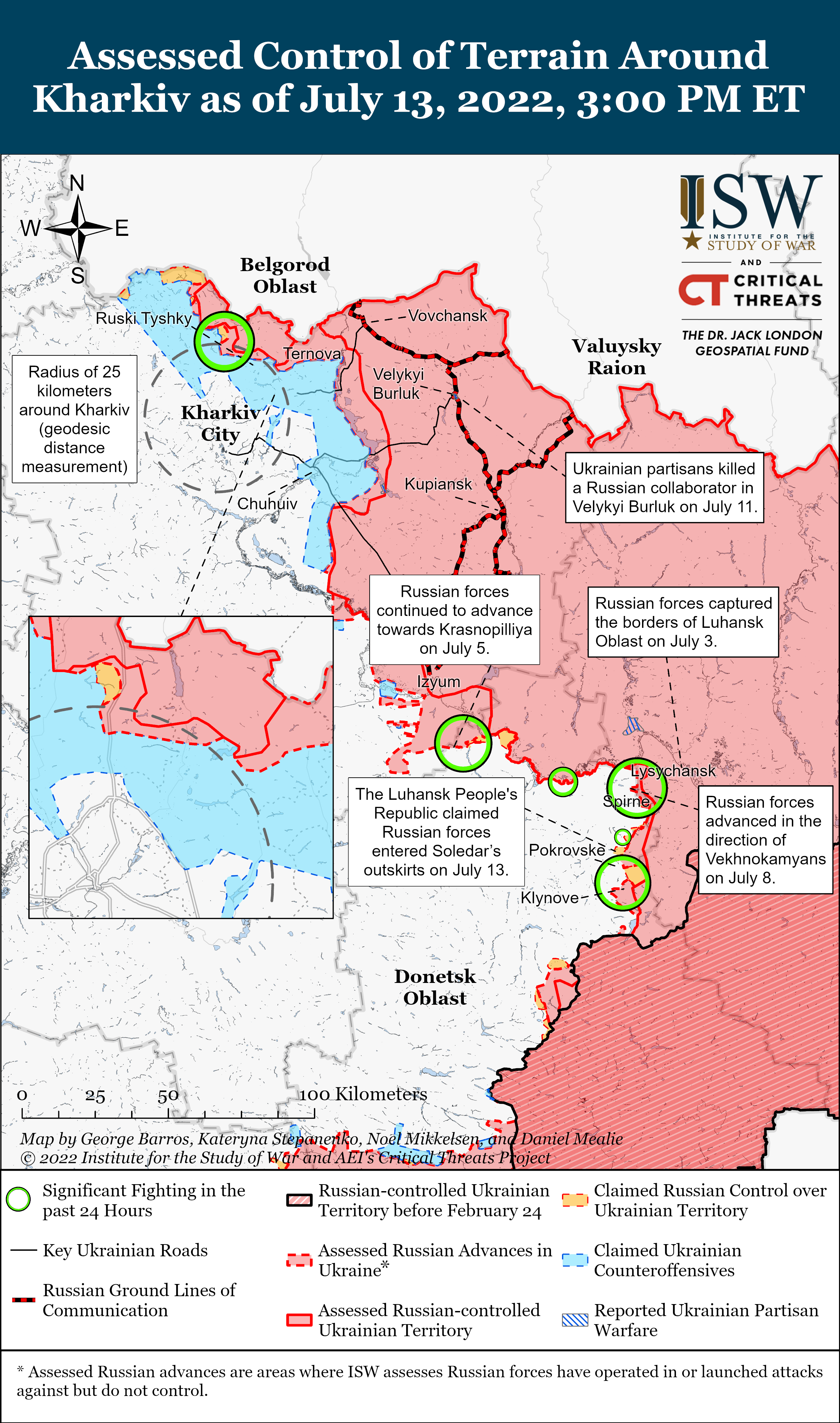 Карта боевых действий на Украине 14 июля. || Фото: www.understandingwar.org