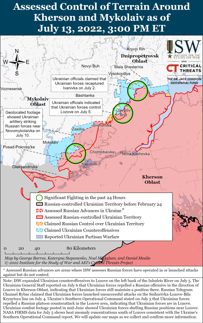 Карта боевых действий на Украине 14 июля. || Фото: www.understandingwar.org